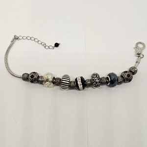 Art Glass Crystal Charm Bracelet Anklet Rhinestones Silver Black Beaded Beads